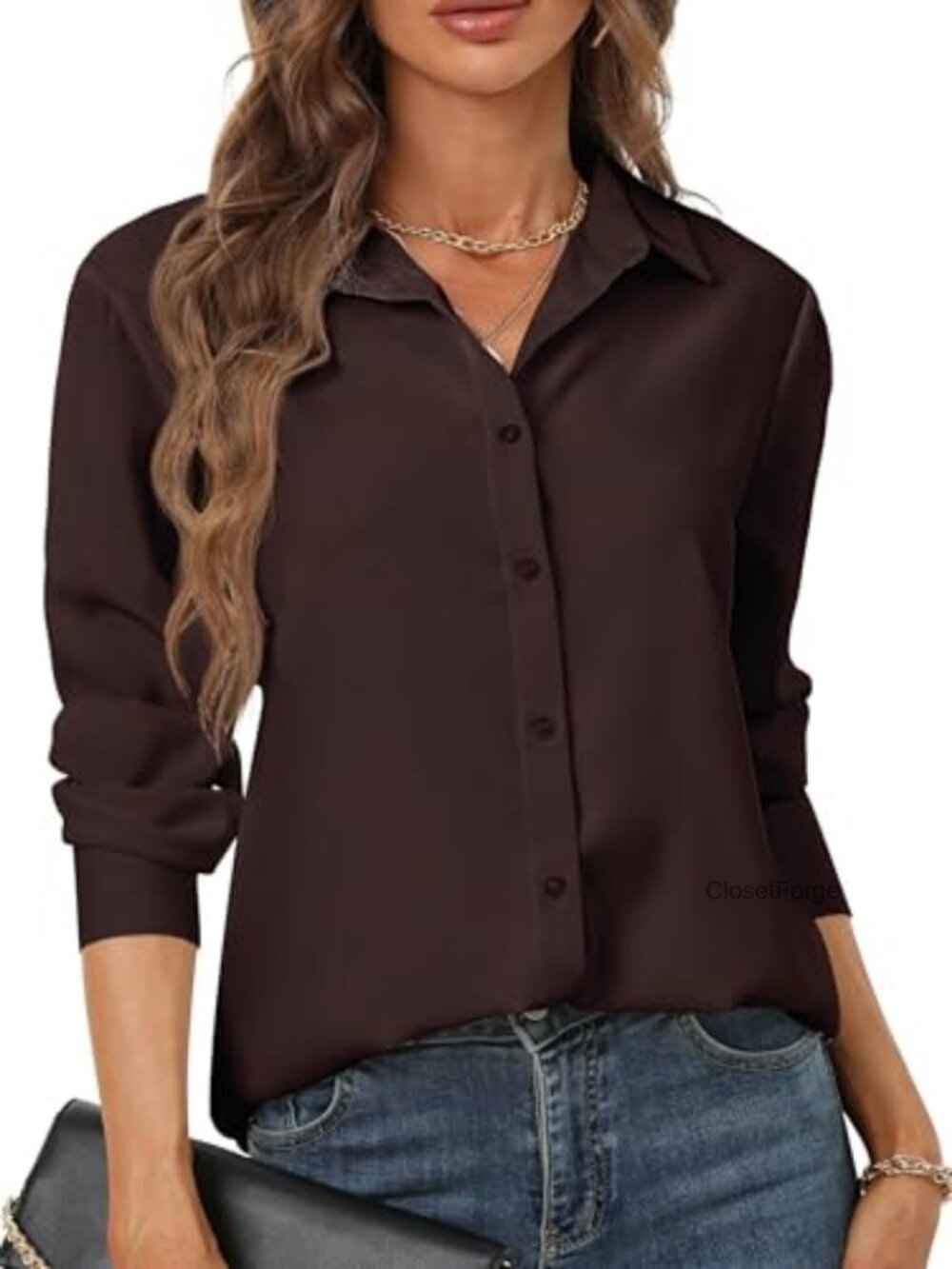 Women's Long Sleeve Button Down Shirt Classic Collared Dressy Casual Blouse